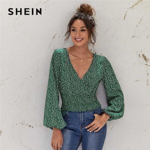 3for$25 💖 Shein trumpet sleeve blouse, green